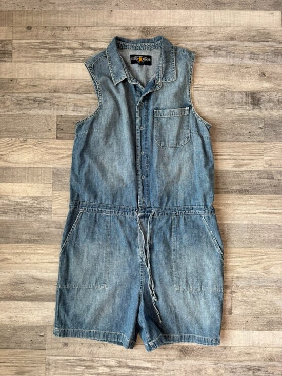Lucky Brand Pants - Lucky Brand Denim Sleeveless Romper Size XL Drawstring, Snap Front J11